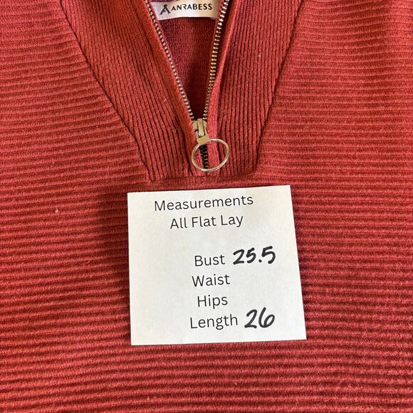 Anrabess Maroon Quarter-Zip Ribbed Knit Sweater – Size Large, Cozy Pullover - Picture 9 of 9